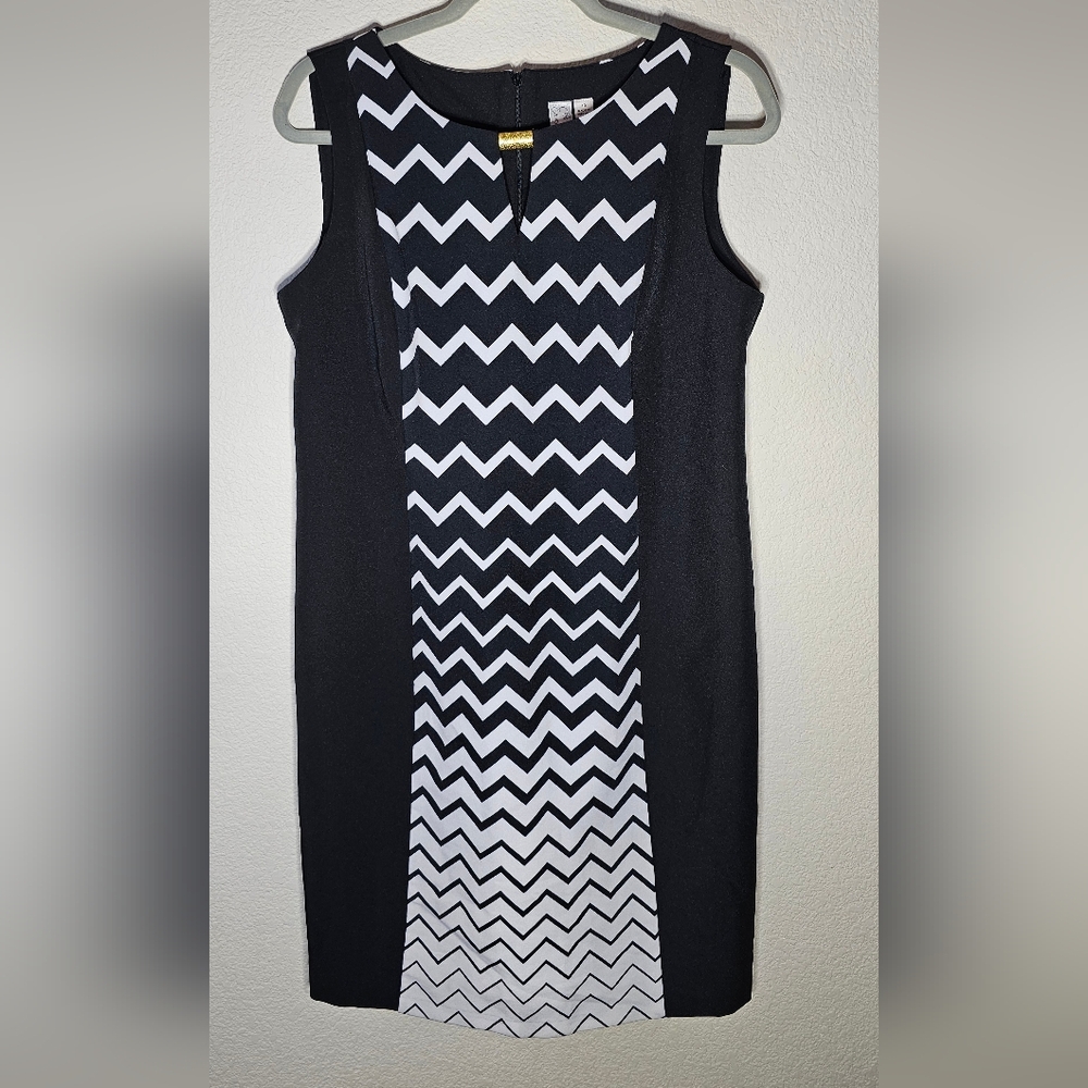 Emma Michele Women's Dress sz 10 Black & White Chevron Sleevless Dress
